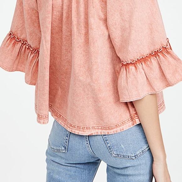 Free People Ainsley Denim Top in Rose Wash M - Picture 6 of 13